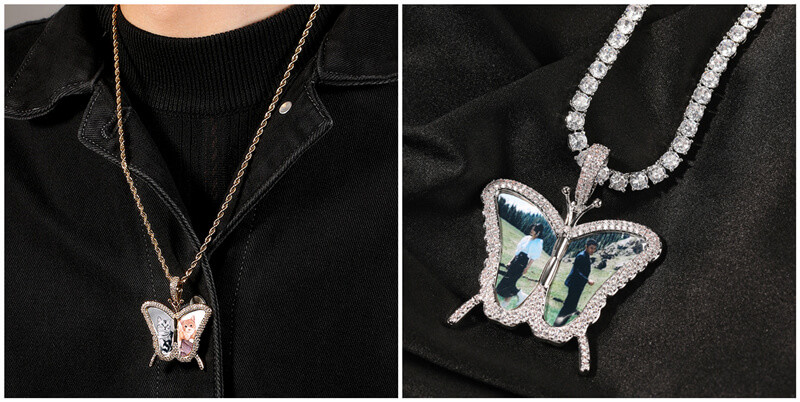 custom butterfly photo locket jewelry wholesle personalized butterfly photo necklace bulk